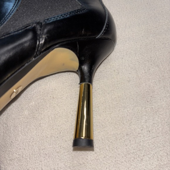 Zara Leather Chelsea Black Boots Gold Metallic Heel Women's Size 8.5 - Picture 5 of 9